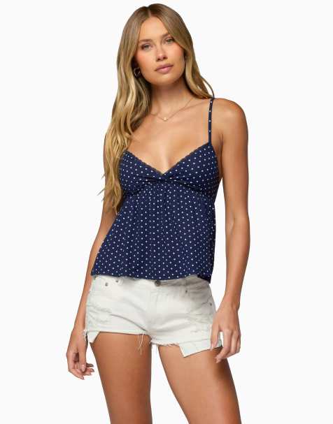 Edikted Edikted belen polka dot lacey babydoll top in navy-and-white - view 1