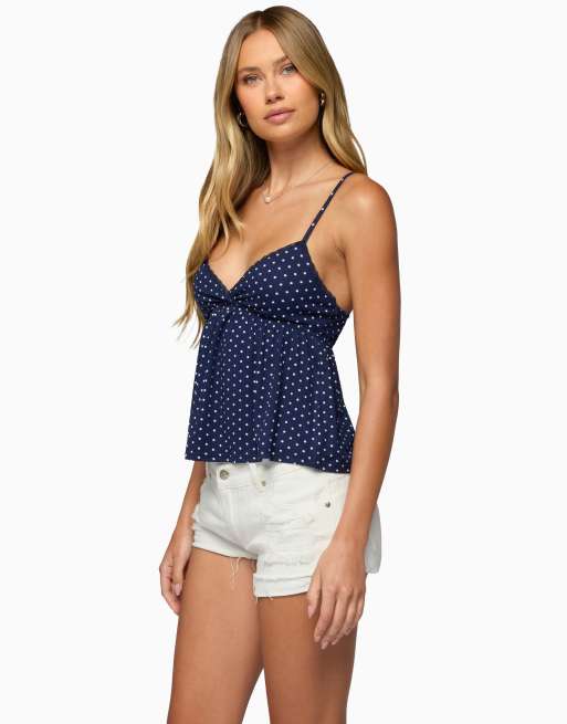 Edikted Edikted belen polka dot lacey babydoll top in navy-and-white, 3 of 5