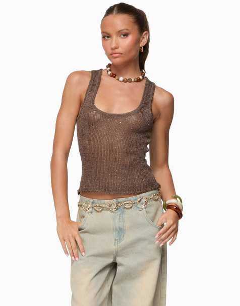 Edikted Edikted eleora sequin knit tank top in brown - view 1
