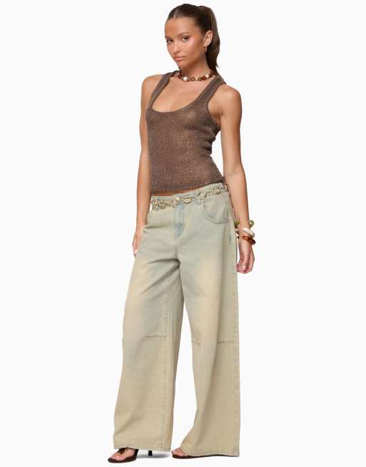 Edikted Edikted eleora sequin knit tank top in brown, 4 of 5