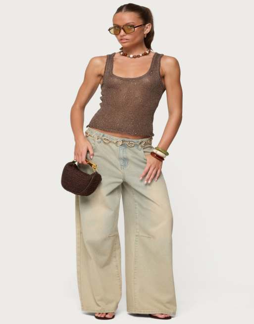 Edikted Edikted eleora sequin knit tank top in brown, 5 of 5