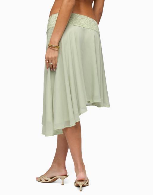 Edikted Edikted evia lacey asymmetric midi skirt in sage, 2 of 5