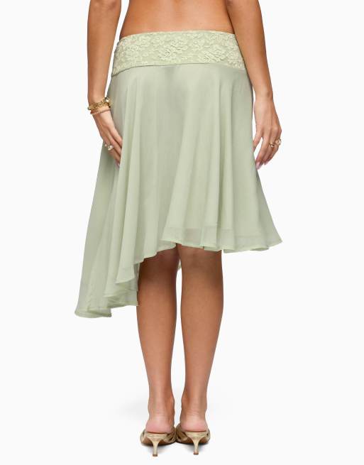 Edikted Edikted evia lacey asymmetric midi skirt in sage, 3 of 5