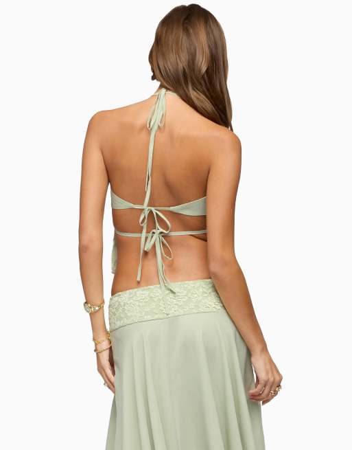 Edikted Edikted evia lacey backless halter top in sage, 2 of 5