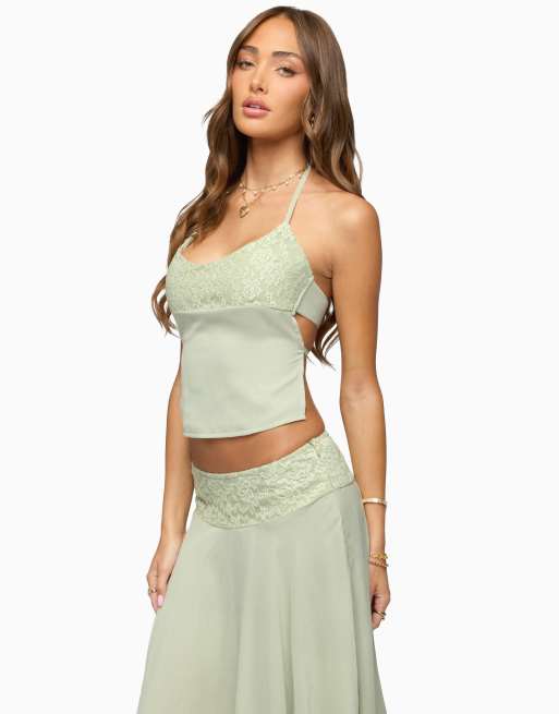 Edikted Edikted evia lacey backless halter top in sage, 3 of 5