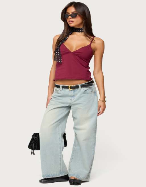 Edikted Edikted glendon babydoll top in burgundy, 5 of 5