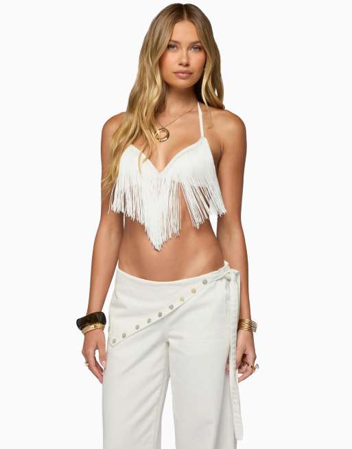 Edikted Edikted kienna fringed bra top in white, 3 of 5