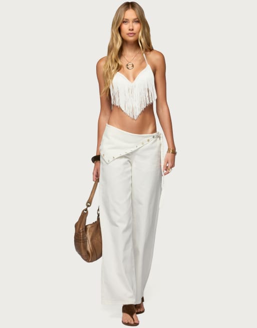 Edikted Edikted kienna fringed bra top in white, 5 of 5