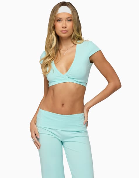 Edikted Edikted laverne wrap crop top in turquoise - view 1
