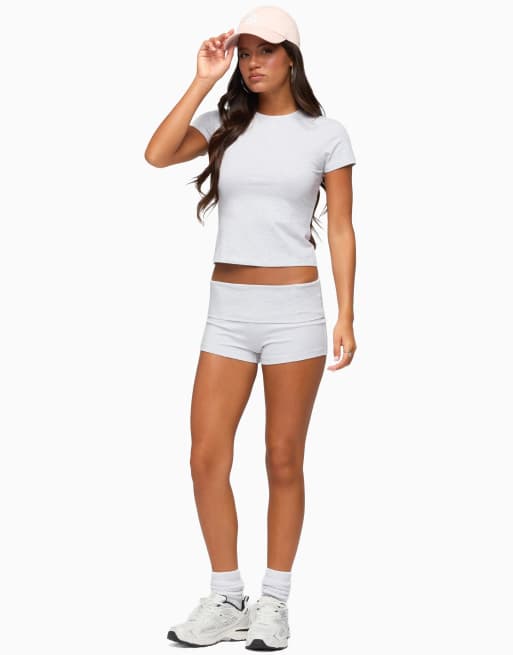 Edikted Edikted marleaux foldover shorts in light-gray-melange, 4 of 5