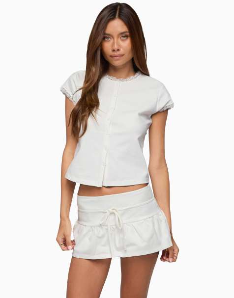 Edikted Edikted yelena lacey button up top in cream - view 1