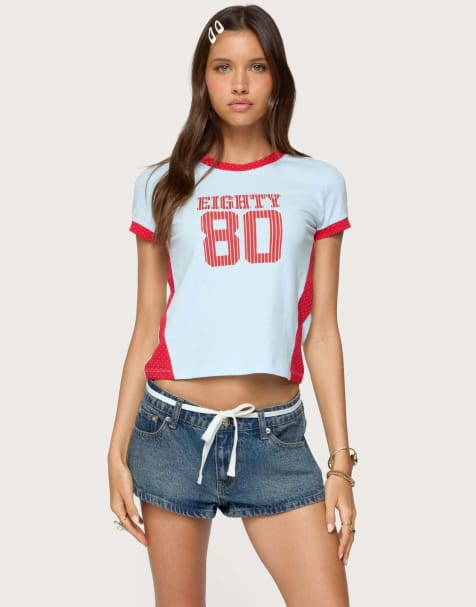 Edikted Eighty polka dot contrast t shirt in light blue