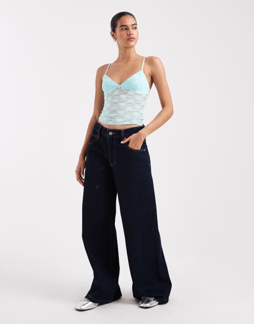 Edikted Eira sheer lace tank top in turquoise, 4 of 4