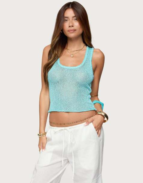 Edikted Eleora sequin knit tank top in blue