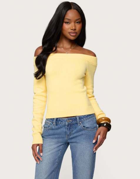 Edikted Elona off shoulder knit top in yellow