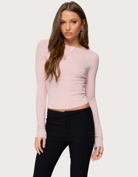 Edikted Embry boat neck raglan top in light pink - view 1