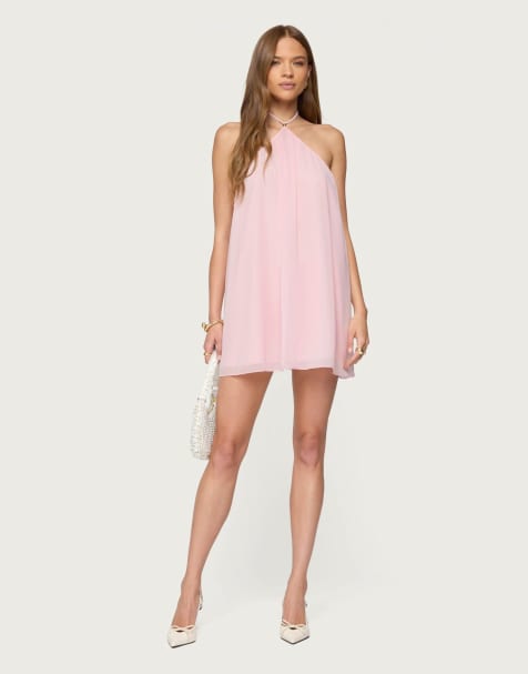 Edikted Emeline backless halter mini dress in light pink