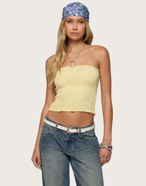 Edikted Emmet strapless scrunch top in yellow