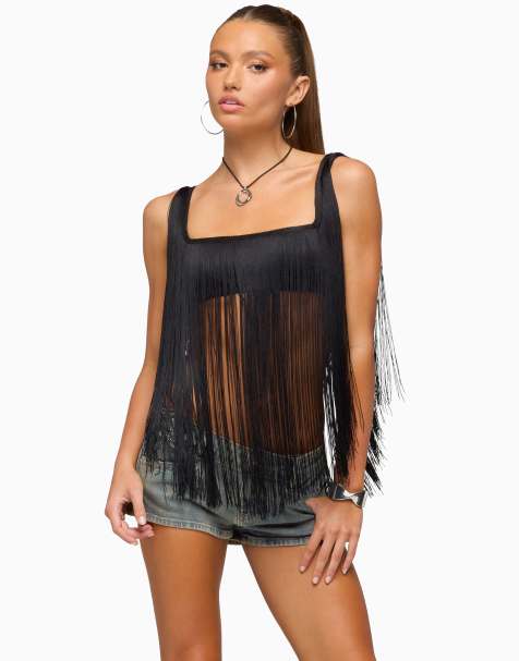 Edikted eranthe fringed crop top in black