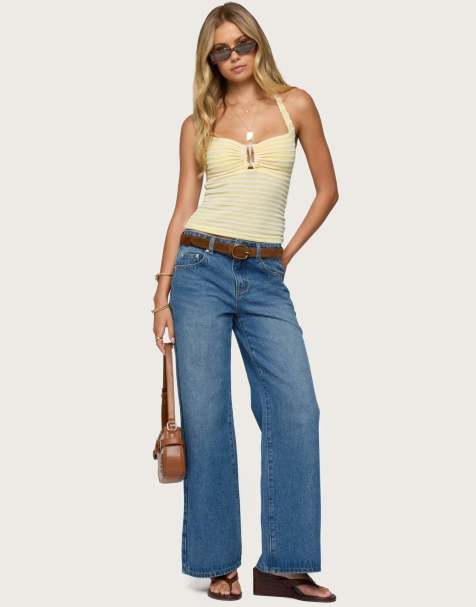 Edikted Ery wide leg mid rise jeans in blue - view 1