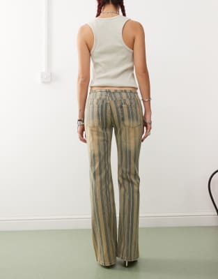 Shop Edikted Eternity 70s Pinstripe Flared Jeans In Gray