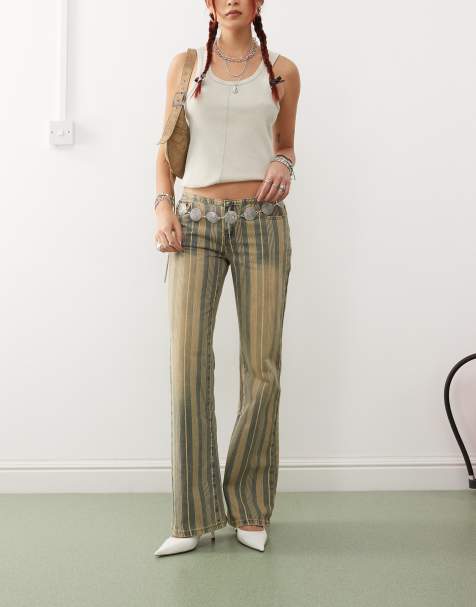 Edikted – Eternity – Ausgestellte Jeans in Sand-Waschung mit Nadelstreifen im Stil der 70er - view 1