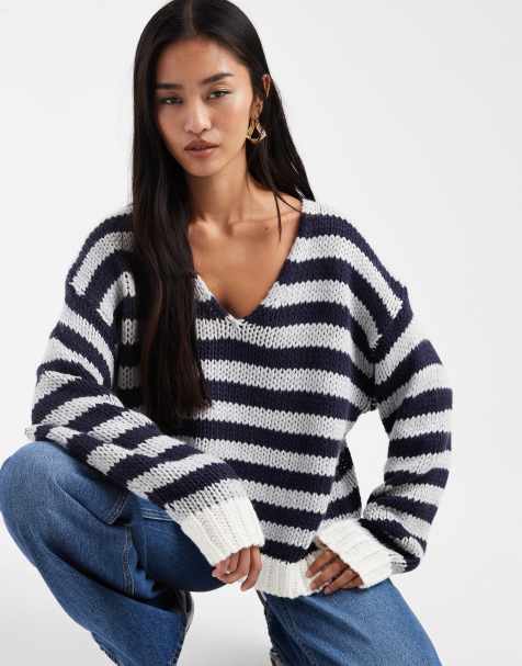 Edikted Eugenie oversize stripe knit sweater in blue - view 1