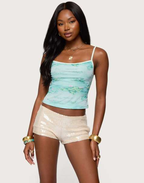 Edikted Everlyn water lily tank top in sage - view 1