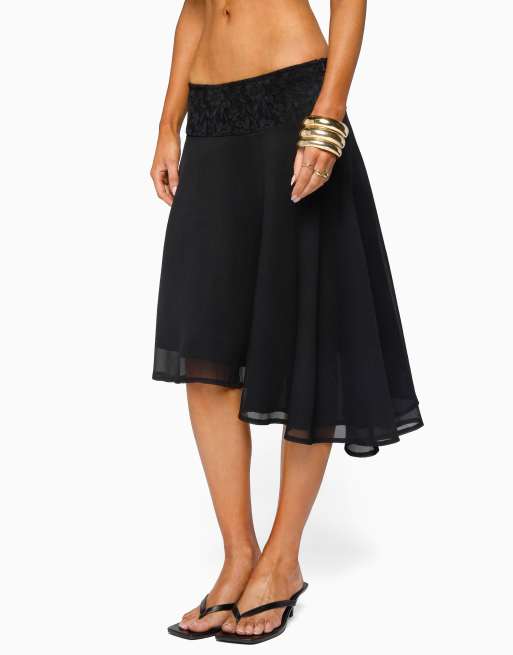 Edikted evia lacey asymmetric midi skirt in black, 3 of 5
