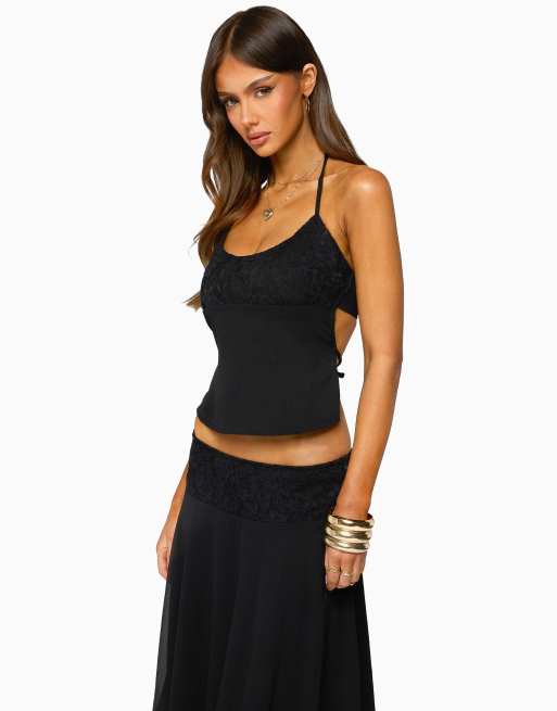 Edikted evia lacey backless halter top in black, 3 of 5