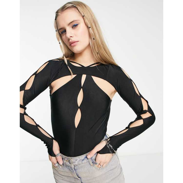 Black Extreme Cut Out Bodysuit