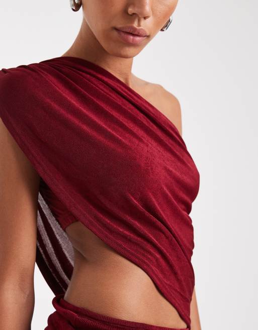 Edikted Fiora one shoulder cutout mini dress in burgundy , 3 of 4