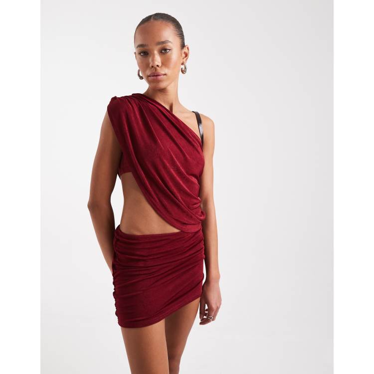 Edikted Fiora one shoulder cutout minidress in burgundy | ASOS