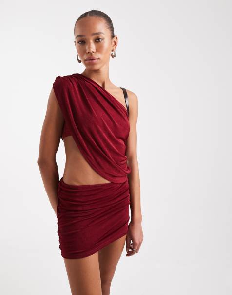 Edikted Fiora one shoulder cutout minidress in burgundy 