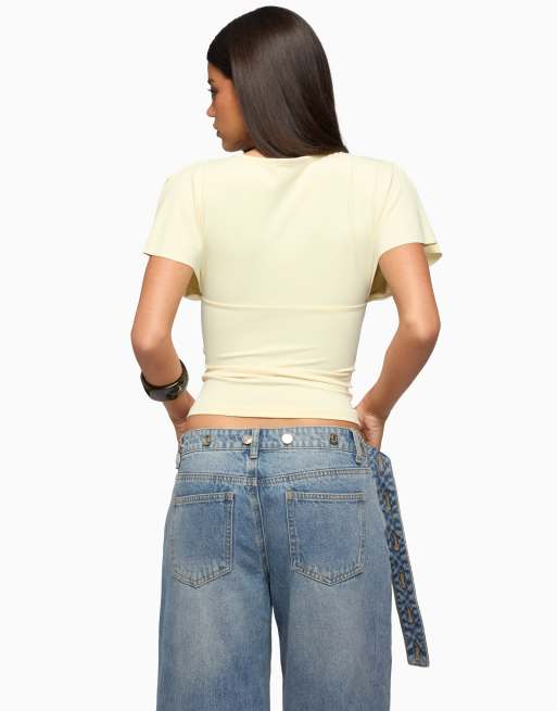 Edikted flutter plunging v neck top in light-yellow, 2 of 5