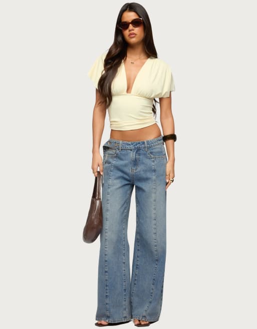 Edikted flutter plunging v neck top in light-yellow, 5 of 5