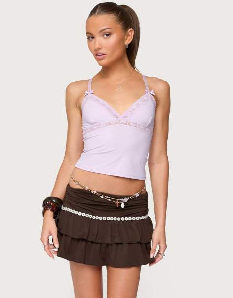 Edikted Fran lacey v neck tank top in lilac