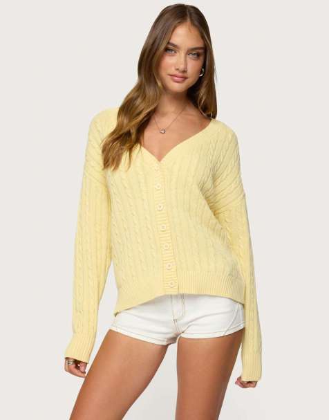 Edikted Francine oversized v neck cardigan in yellow - view 1