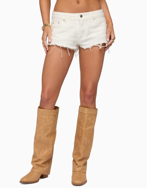 Edikted frayed vintage washed denim shorts in white