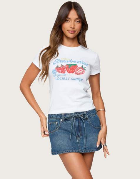 Edikted Fresh strawberries graphic t shirt in white