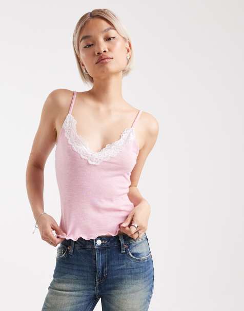Edikted Gabrietta lacey tank top in pink