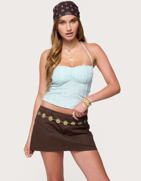 Edikted Galya textured halter top in light blue