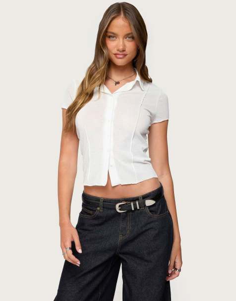 Edikted Geena semi sheer button up shirt in white - view 1