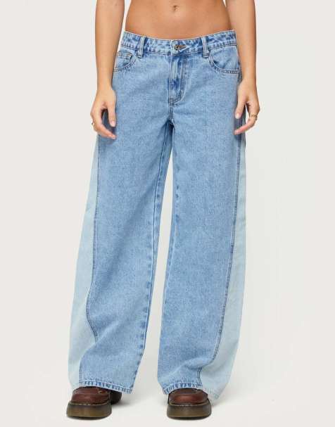 Edikted Genna contrast panel low rise jeans in blue washed - view 1