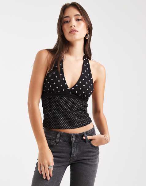 Edikted Ginny mixed polka dot halter top in black - view 1