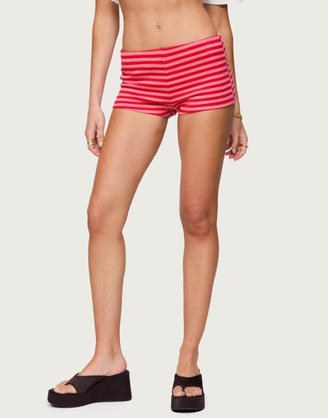 Edikted Hali striped knit shorts in red and pink