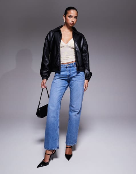 Edikted Halley faux leather bomber jacket in black - view 1