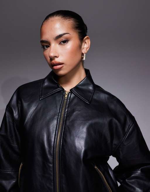 Edikted Halley faux leather bomber jacket in black, 2 of 4