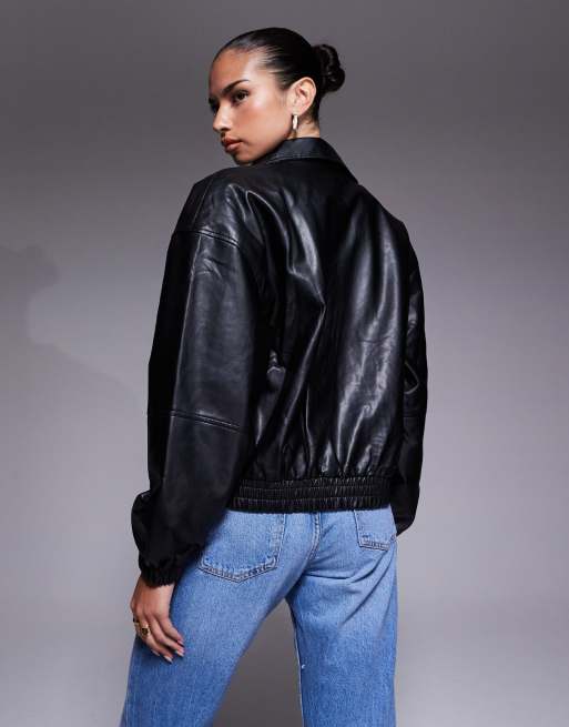 Edikted Halley faux leather bomber jacket in black, 3 of 4