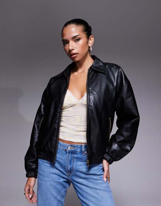 Edikted Halley faux leather bomber jacket in black, 4 of 4